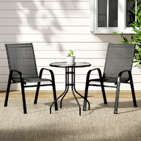 Garden Set Outdoor Table and Mesh Chairs Stackable 3 pce